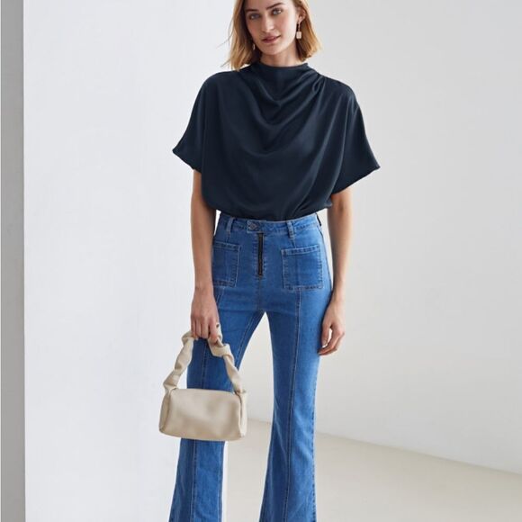 WOMEN'S LARGE STAND COLLAR BATWING SLEEVE SHIRT NWT - Picture 6 of 9